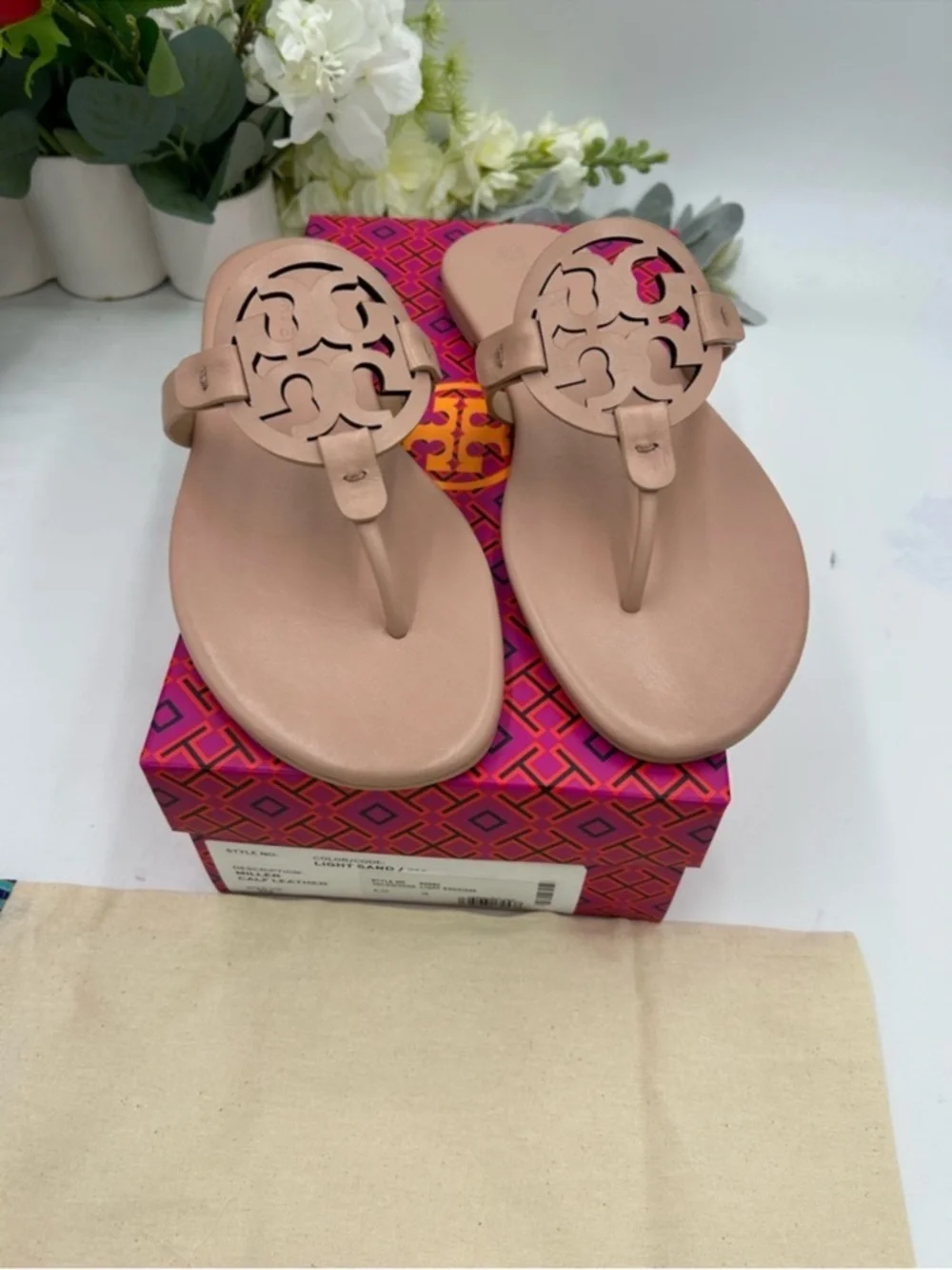 Women’s Tory Burch, MILLER soft calf, leather sandals in light sand size 10
